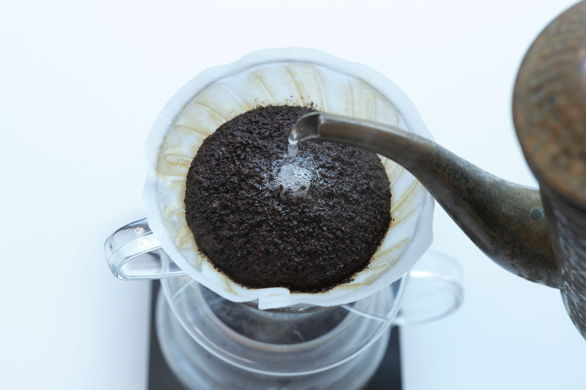 コーヒーの粉の膨らみ　1円玉の大きさ